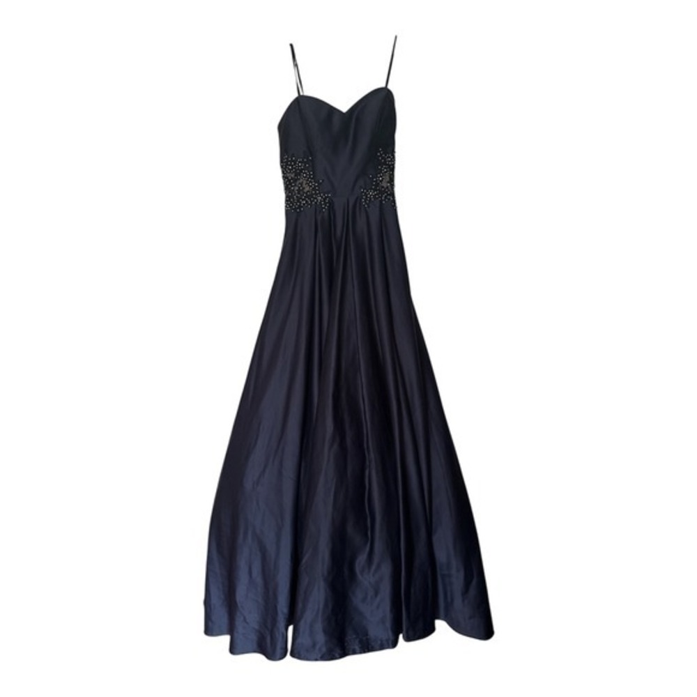 Blondie nite Navy Blue Satin Ball Gown Beaded Lace Waist Formal Evening Dress - Picture 8 of 11